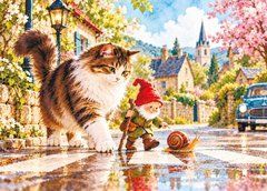 "Cat and Gnome" Postcard (26-4)